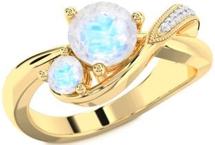 Diamond Moonstone Gold Round Two Stone Ring