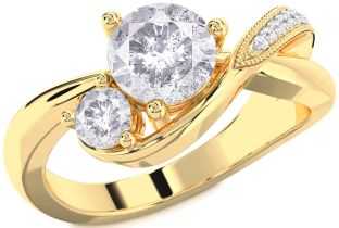 Salt & Pepper Diamond Gold Round Two Stone Ring