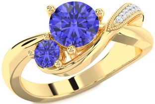 Diamond Tanzanite Gold Round Two Stone Ring