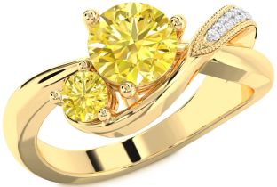 Yellow Diamond Gold Silver Round Two Stone Ring