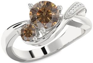 Chocolate Brown Diamond Silver Round Two Stone Ring