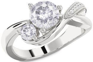 Salt & Pepper Diamond Silver Round Two Stone Ring