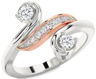Diamond Silver & 10K Rose Gold Round Two Stone Ring