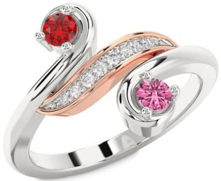 Diamond Rose Gold Silver Round Two Stone Promise Ring