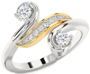 Diamond Silver & 10K gold Round Two Stone Ring