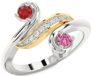 Diamond Gold Silver Round Two Stone Promise Ring
