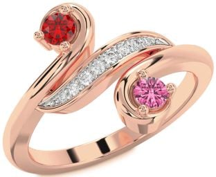 Diamond Rose Gold Silver Round Two Stone Promise Ring
