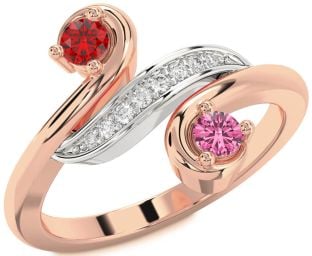 Diamond Rose Gold Silver Round Two Stone Promise Ring