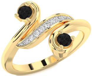 Black Diamond Gold Silver Round Two Stone Ring