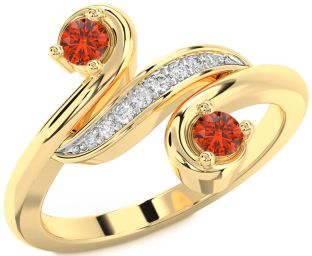 Diamond Fire Opal Gold Silver Round Two Stone Ring
