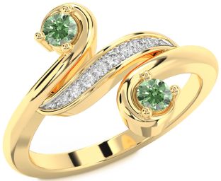Green Diamond Gold Silver Round Two Stone Ring