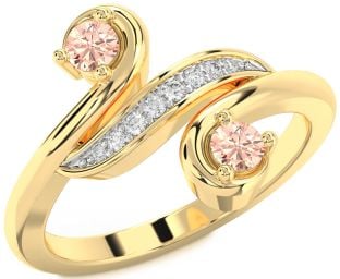 Diamond Morganite Gold Silver Round Two Stone Ring