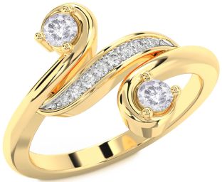 Salt & Pepper Diamond Gold Silver Round Two Stone Ring
