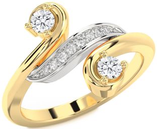 Diamond White Yellow Gold Round Two Stone Ring