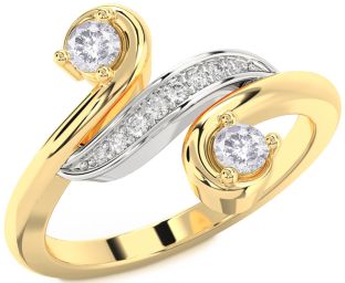 Salt & Pepper Diamond Gold Silver Round Two Stone Ring