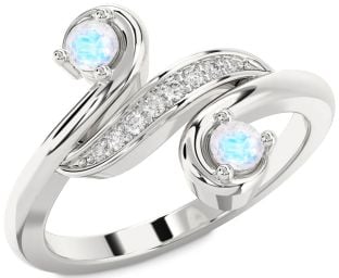 Diamond Moonstone Silver Round Two Stone Ring