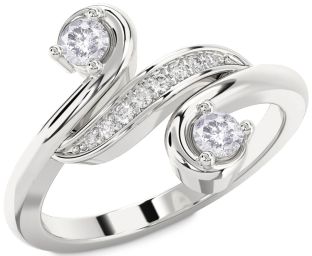 Salt & Pepper Diamond Silver Round Two Stone Ring