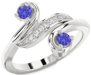 Diamond Tanzanite Silver Round Two Stone Ring