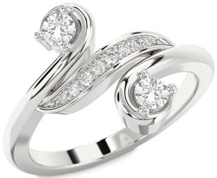 Diamond White Sapphire Silver Round Two Stone Ring