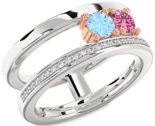 Diamond White Rose Gold Round Two Stone Promise Ring