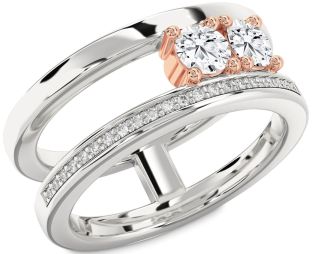 Diamond Silver & 10K Rose Gold Round Two Stone Ring