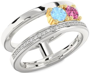 Diamond Silver & 10K gold Round Two Stone Promise Ring