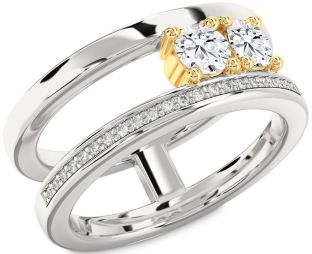 Diamond Silver & 10K gold Round Two Stone Ring