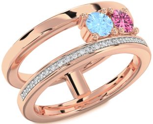 Diamond Rose Gold Silver Round Two Stone Promise Ring