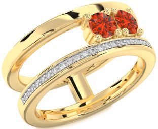 Diamond Fire Opal Gold Round Two Stone Ring