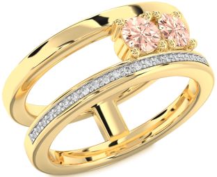 Diamond Morganite Gold Silver Round Two Stone Ring