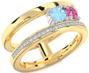 Diamond White Yellow Gold Round Two Stone Promise Ring