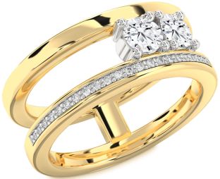 Diamond White Yellow Gold Round Two Stone Ring