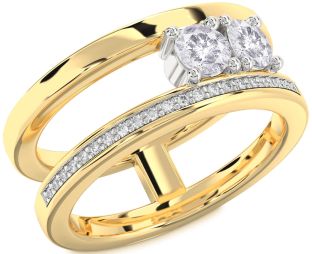 Salt & Pepper Diamond Gold Silver Round Two Stone Ring