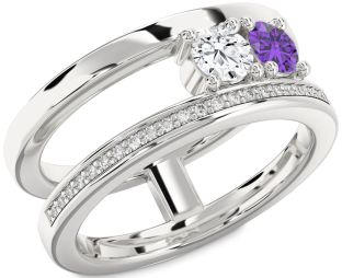 Diamond Silver Round Two Stone Promise Ring