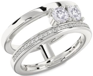 Salt & Pepper Diamond Silver Round Two Stone Ring