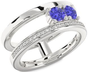 Diamond Tanzanite Silver Round Two Stone Ring