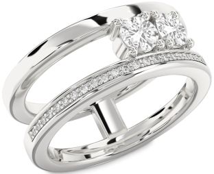 Diamond White Sapphire Silver Round Two Stone Ring