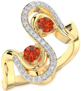 Diamond Fire Opal Gold Round Two Stone Ring