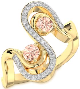 Diamond Morganite Gold Silver Round Two Stone Ring