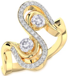 Salt & Pepper Diamond Gold Round Two Stone Ring
