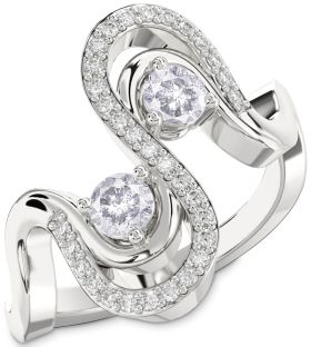 Salt & Pepper Diamond Silver Round Two Stone Ring