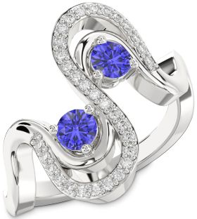 Diamond Tanzanite Silver Round Two Stone Ring