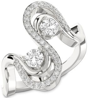 Diamond White Sapphire Silver Round Two Stone Ring