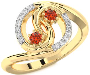 Diamond Fire Opal Gold Round Two Stone Ring