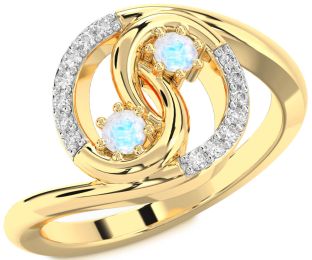 Diamond Moonstone Gold Round Two Stone Ring