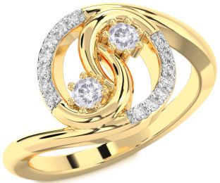 Salt & Pepper Diamond Gold Round Two Stone Ring