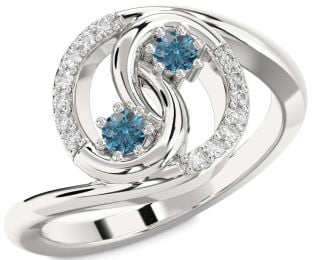Blue Diamond Silver Round Two Stone Ring