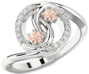 Diamond Morganite Silver Round Two Stone Ring
