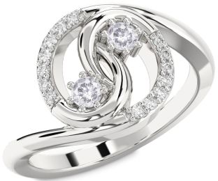 Salt & Pepper Diamond Silver Round Two Stone Ring