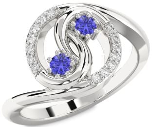 Diamond Tanzanite Silver Round Two Stone Ring